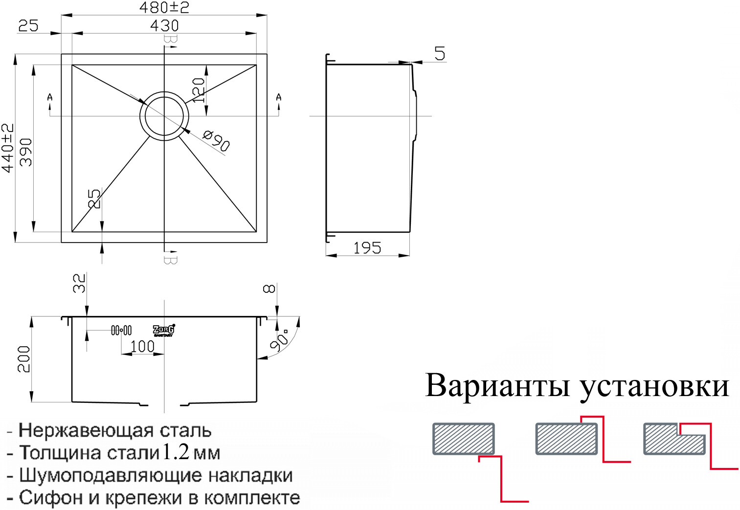 МойкаZorgInoxRX484436